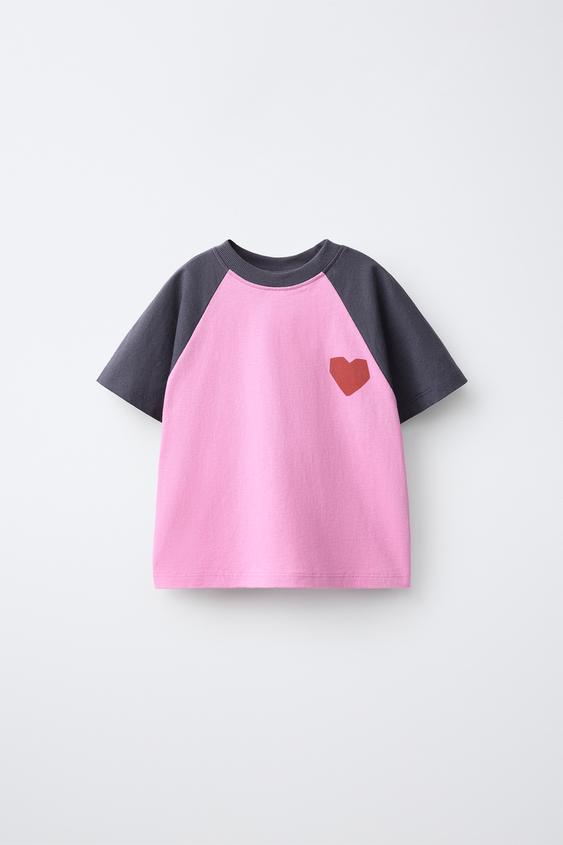 HEART RAGLAN SLEEVE T-SHIRT - Pink by Zara - Image 0