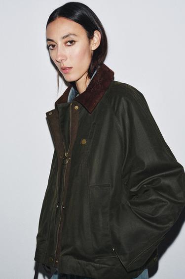 ZW COLLECTION CONTRAST COLLAR WAXED JACKET - Khaki by Zara - Image 4