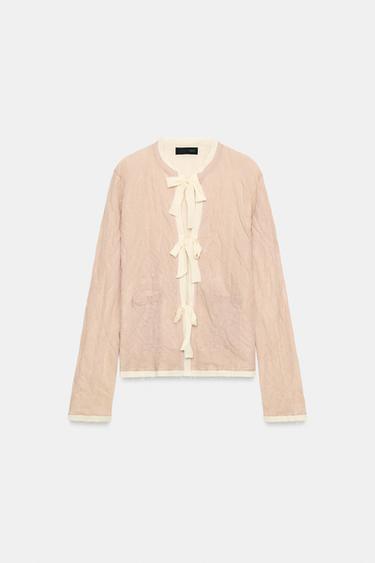 CONTRAST KNIT JACKET WITH BOWS - Pink / White by Zara - Image 3