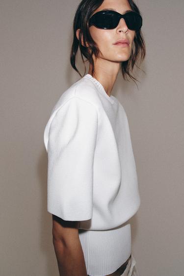 TOP EN MAILLE À ÉPAULETTES - Blanc de Zara