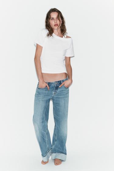 TRF LOOSE FOLDED JEANS MED LAV TALJE - blå fra Zara
