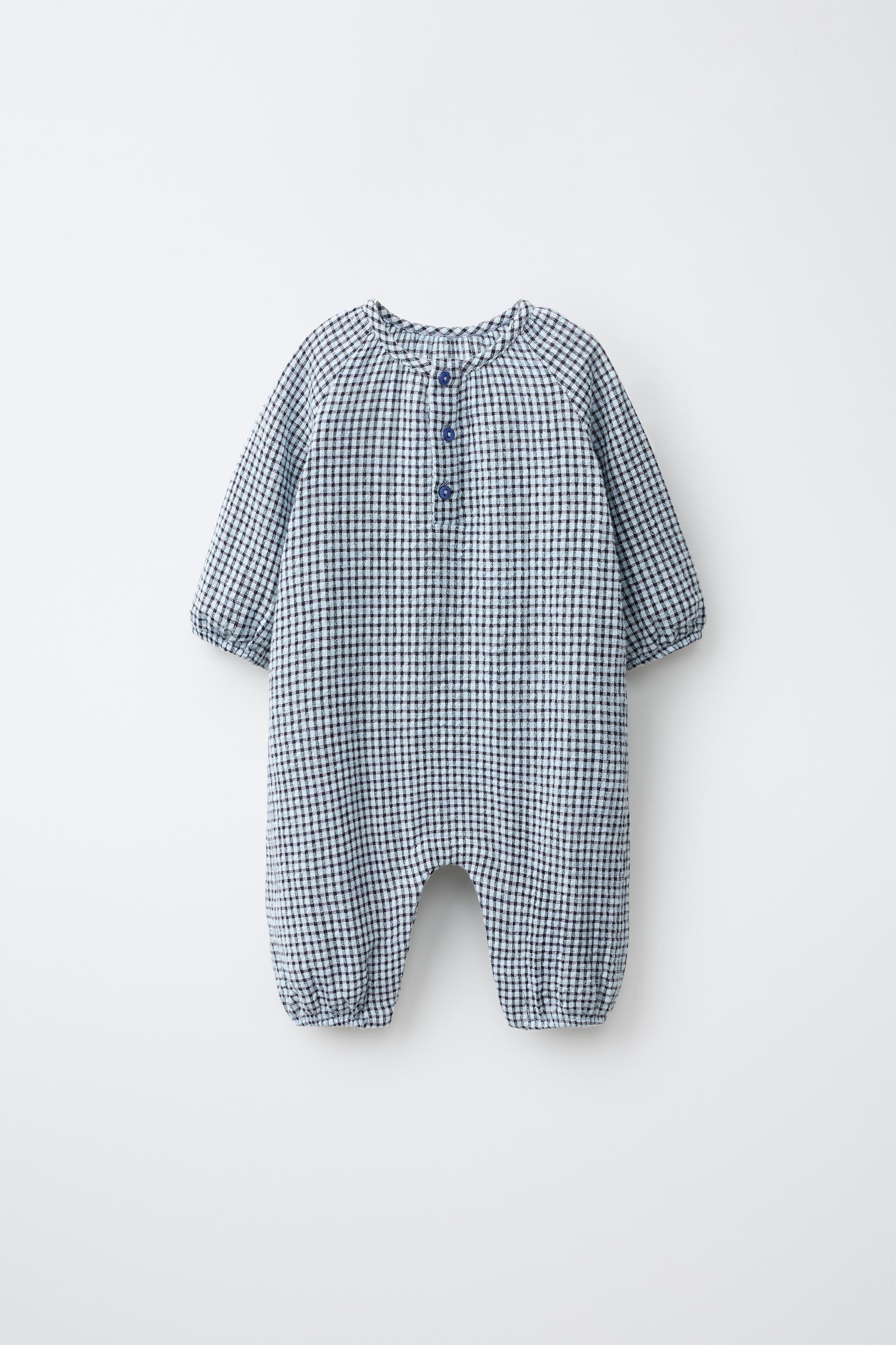 PLAID LONG JUMPSUIT — Blue