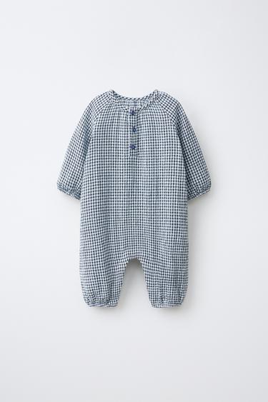LONG CHECK ROMPER - Blue by Zara