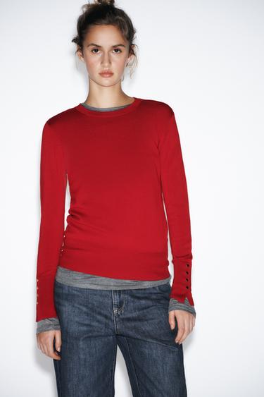 Zara BASIC PLAIN KNIT JUMPER - Dark red