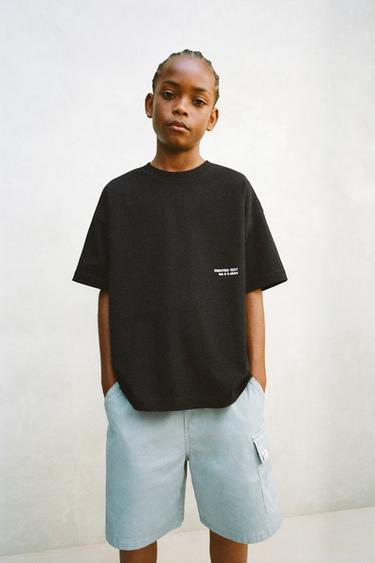 Zara HEAVY WEIGHT T-SHIRT WITH EMBROIDERED TEXT - Black - Image 0