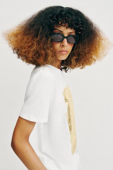 METALLIC SHORT SLEEVE T-SHIRT - Golden by Zara - Image 3