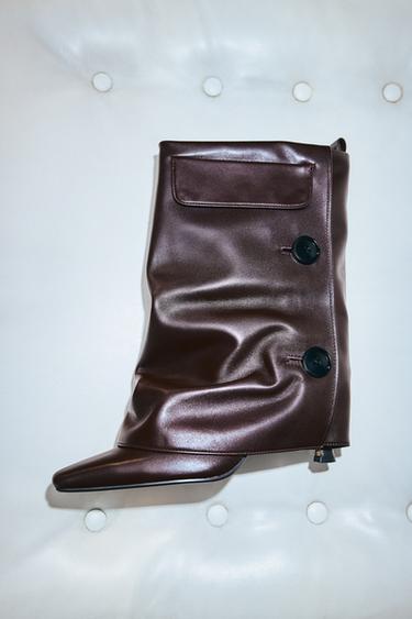 Zara LEATHER GAITER ANKLE BOOTS - Burgundy Red