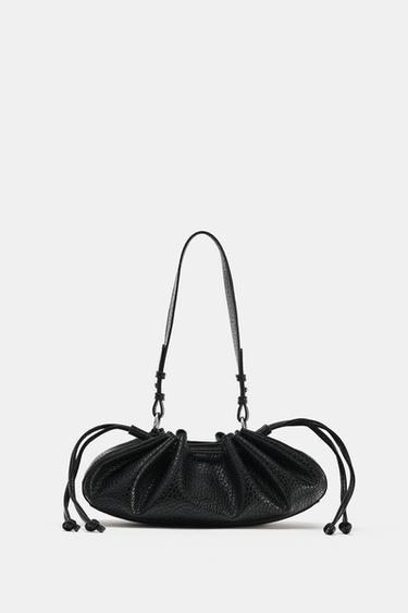 Zara RUCHED ELONGATED SHOULDER BAG - Black