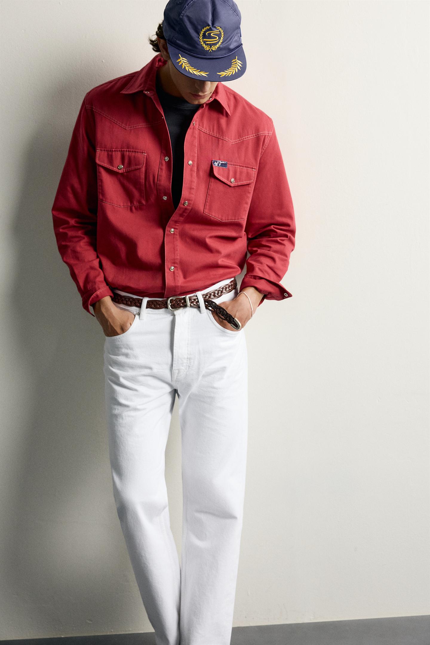 Мужская рубашка Zara Ayrton Senna Patch Western, цвет: Красный — фото 6