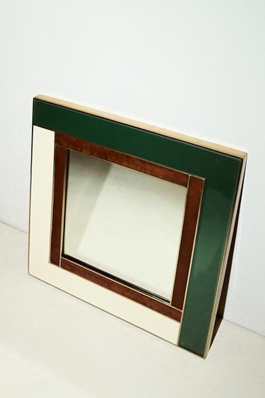 Zara WOODEN RESIN WALL MIRROR X COLLAGERIE - Green / Ecru