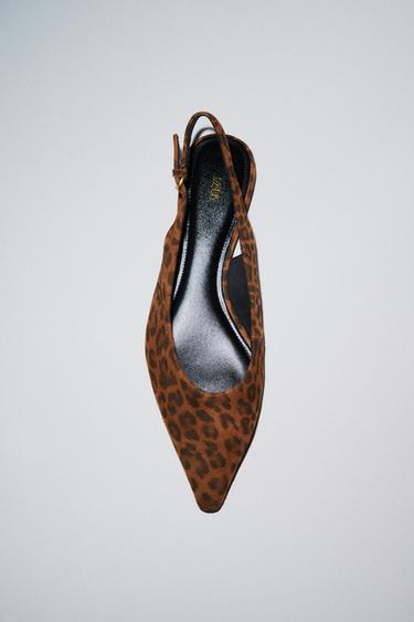 حذاء مفتوح الكعب من الجلد بنقشة جلد حيوان - فهد by Zara