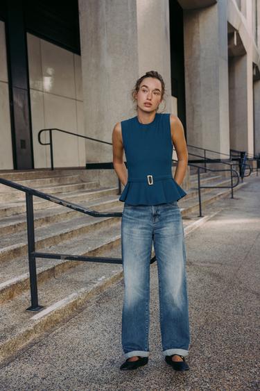 BOUCLÉ PEPLUM BUCKLE TOP - Bluish by Zara