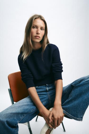 BASIC COTTON SWEATSHIRT - Navy blue by Zara - Image 8