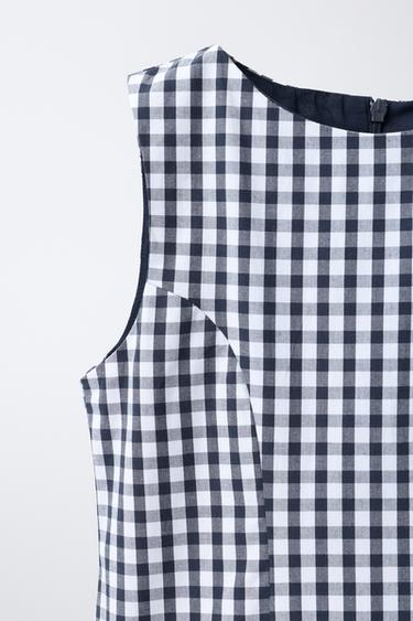 CHECK PRINT DRESS - White / Navy by Zara - Image 2
