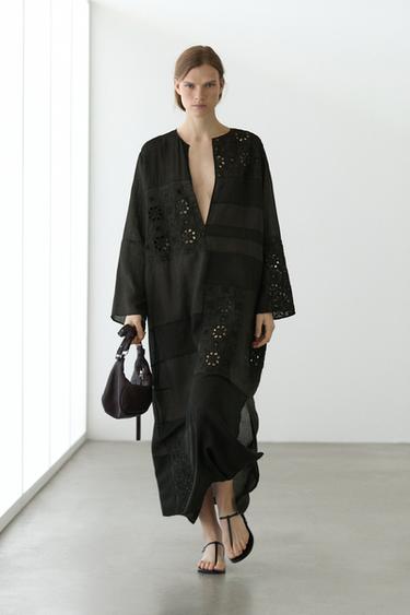 Zara Flowing embroidered kaftan dress - Black - Image 0