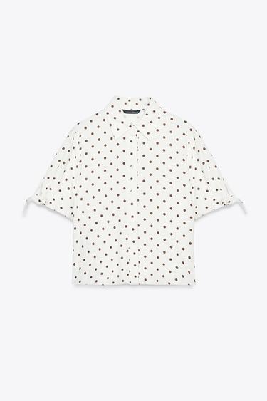 RAMIE TIE SHORT SLEEVE SHIRT - Ecru / Brown by Zara