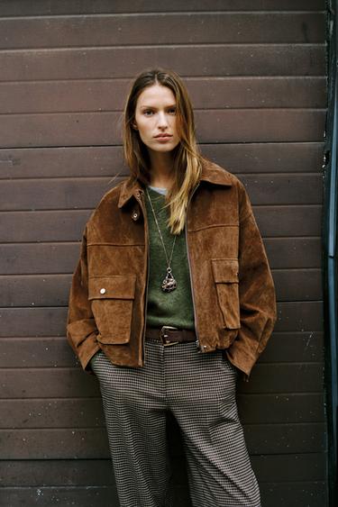 CAZADORA BOMBER 100% PIEL - whiskey de Zara