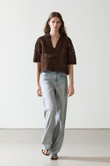 Camiseta polo crochet mezcla algodón - Visón vigoré de Zara - Imagen 0