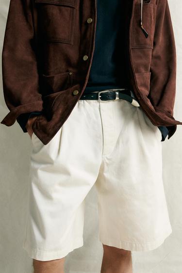 RELAXED FIT PLEATED BERMUDA SHORTS - Oyster-white by Zara