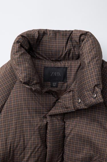 체크 패딩 코트 - Zara 브라운