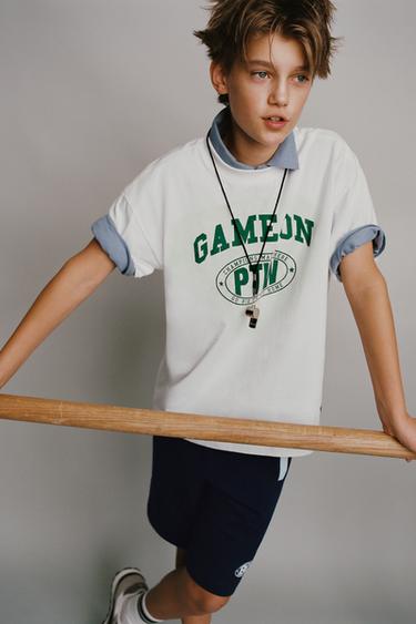 Zara TEXT PRINT JOGGING T-SHIRT - White