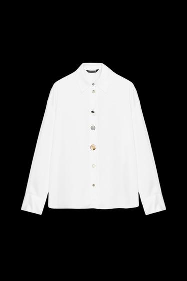 CAMISA SATINADA BOTONES COMBINADOS - Blanco de Zara
