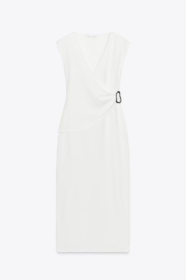 Zara TWILL WRAP DRESS - Oyster-white