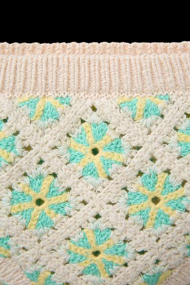 Zara CROCHETED KNIT UNDERWEAR - Ecru