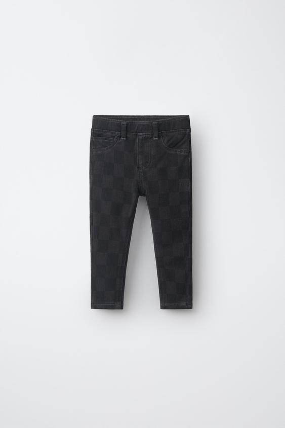 DENIM CHECKERBOARD PRINT LEGGINGS - Dark grey by Zara - Image 0