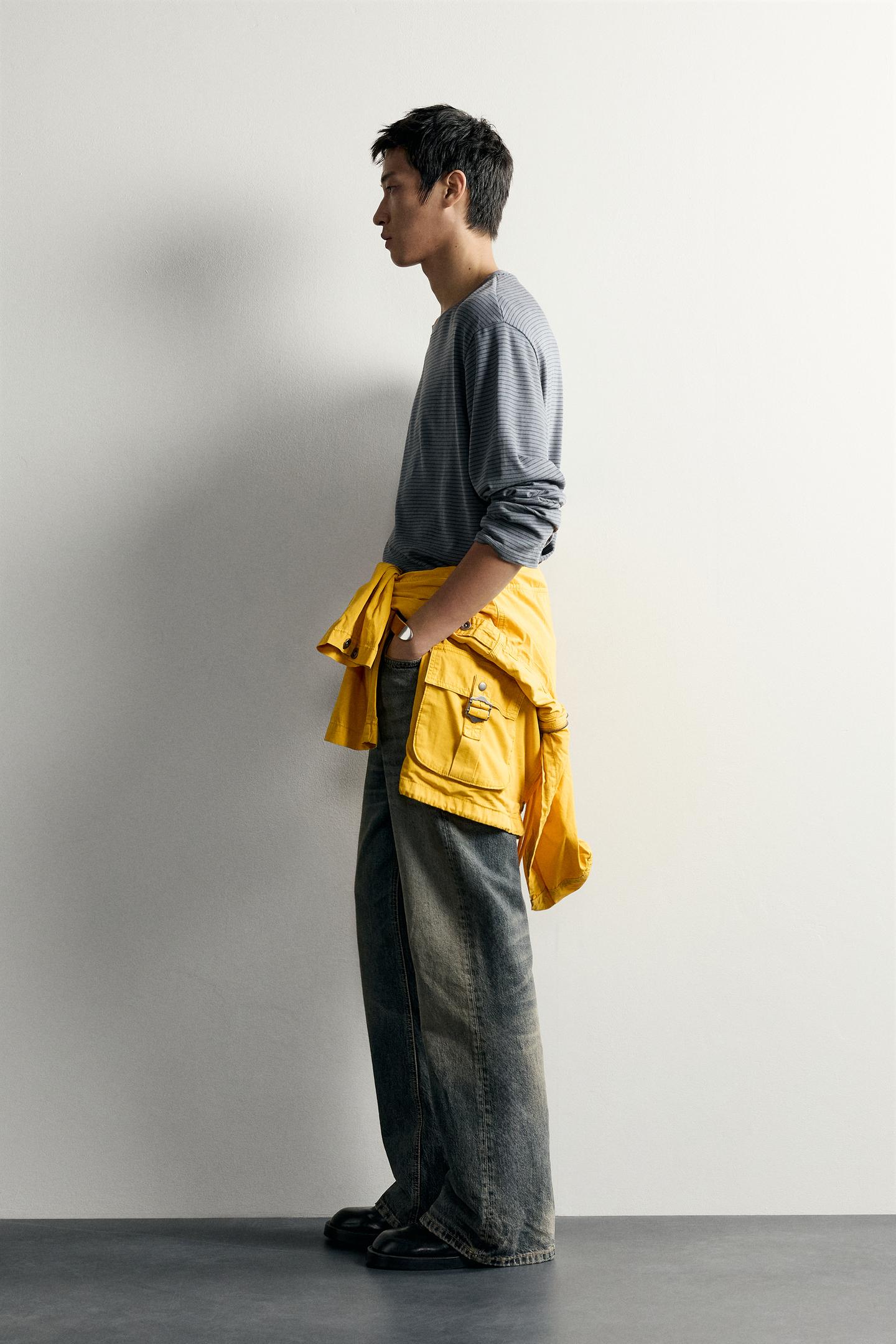 Футболка Zara Cotton-Modal Striped, цвет: Серый — фото 4