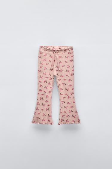 SOFT TOUCH PRINTED RIBBED FLARE TROUSERS — Beige-pink от Zara — изображение 0