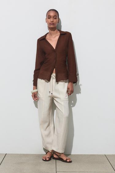 Zara WRINKLED EFFECT SHIRT - Brown - Image 0