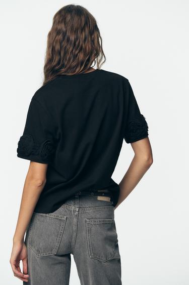 3D FLORAL T-SHIRT - Black by Zara - Image 4