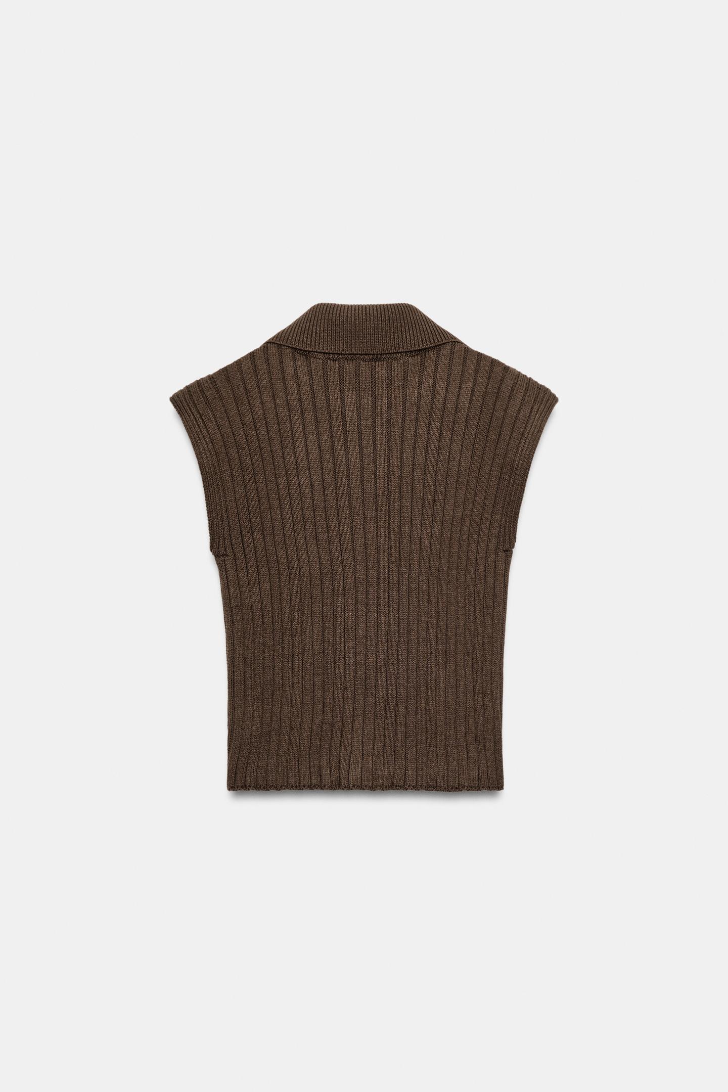 Женский жилет Zara Rib Knit Vest, цвет: Коричневый — фото 8