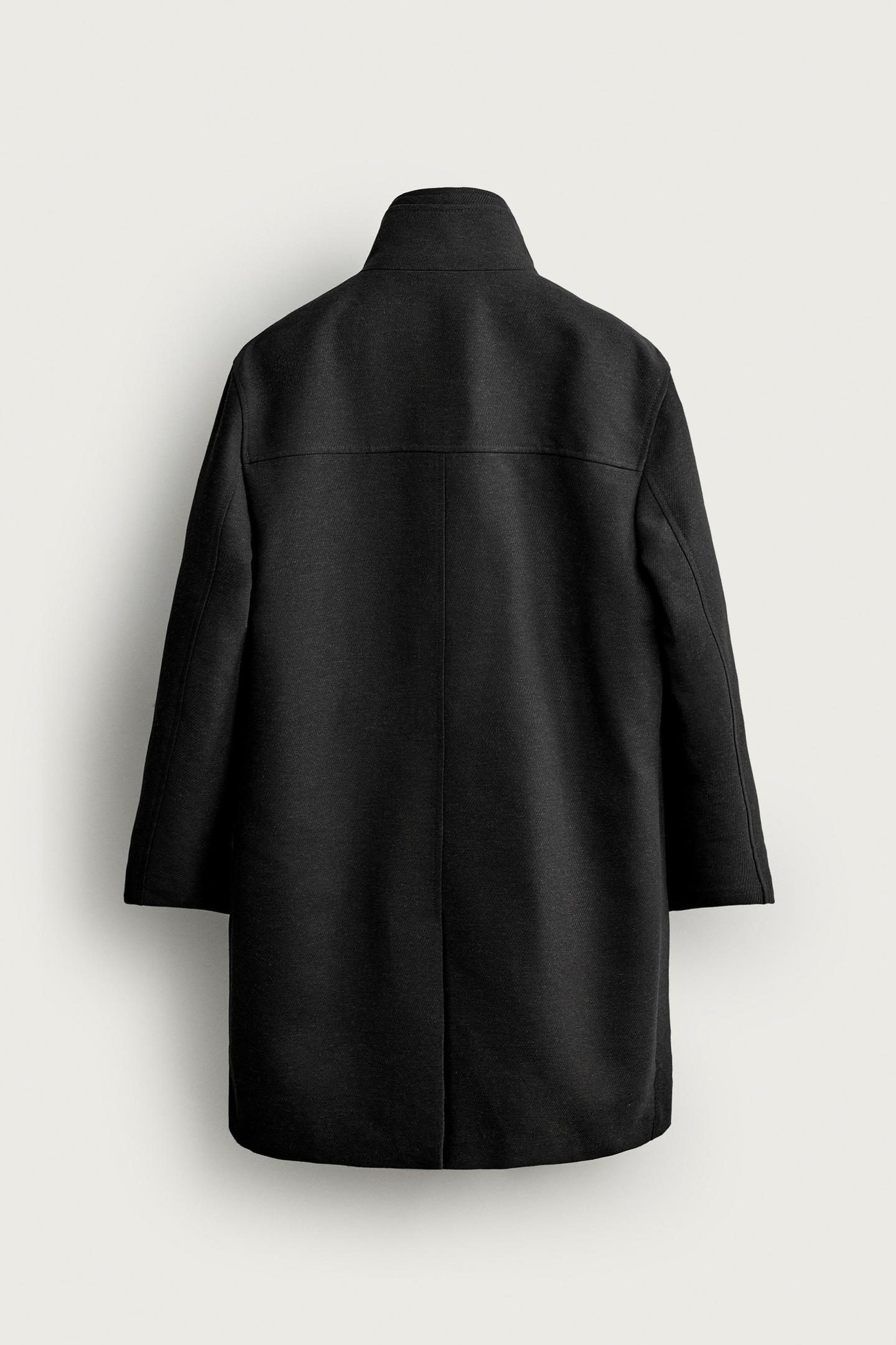 Мужское пальто Zara Regular Fit Coat with Detachable Collar, цвет: Антрацитовый серый — фото 9