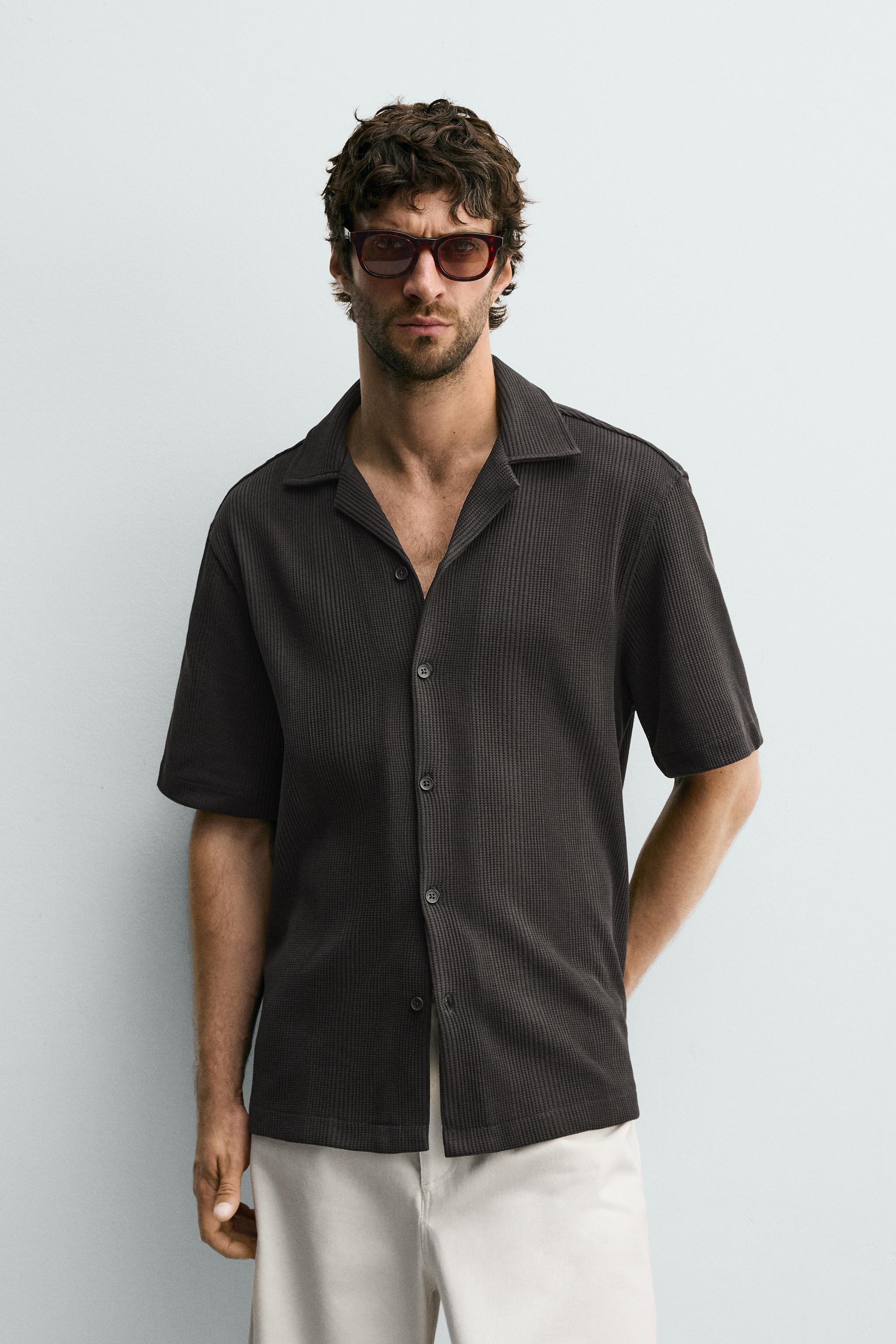 TEXTURED REGULAR FIT SHIRT — Charcoal