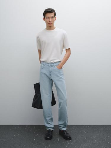 Zara Short sleeve cotton blend T-shirt - Ecru