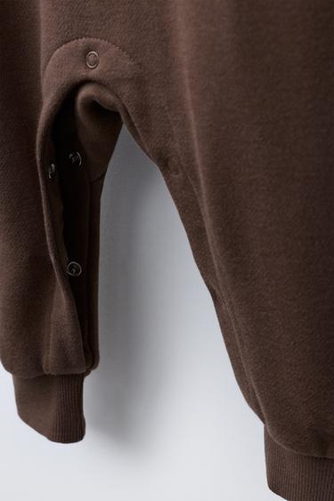 FLEECE EMBROIDERED BEAR JUMPSUIT - Brown by Zara - Image 3