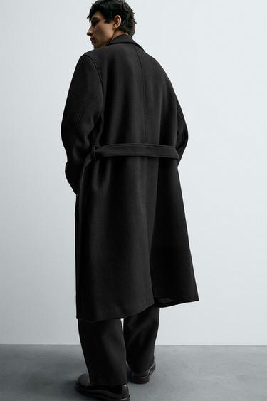 DOUBLE-BREASTED WOOL BLEND COAT WITH BELT - Black by Zara - Image 5
