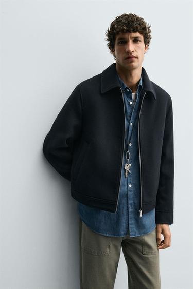 ZIP-UP WOOL EFFECT JACKET - Navy blue by Zara - Image 4