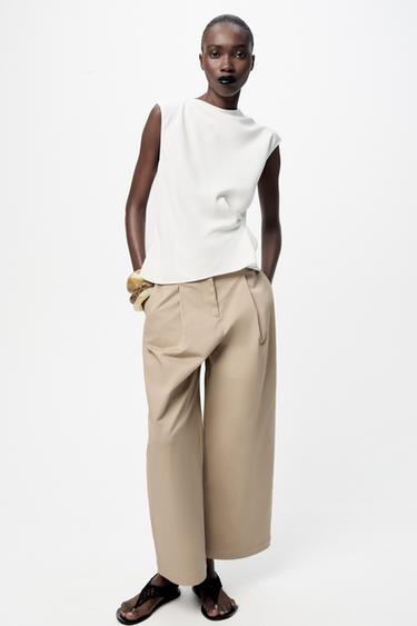 ТОП ИЗ КРЕПА С ДРАПИРОВКОЙ — ZW COLLECTION — ЭКРЮ от Zara — изображение 0