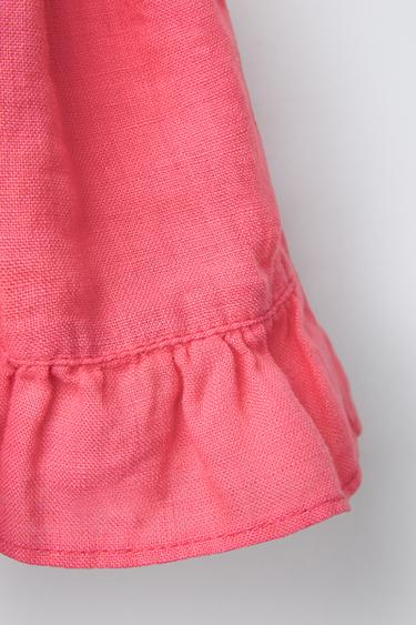 100% LINEN RUFFLE TOP - Red / Coral by Zara - Image 3