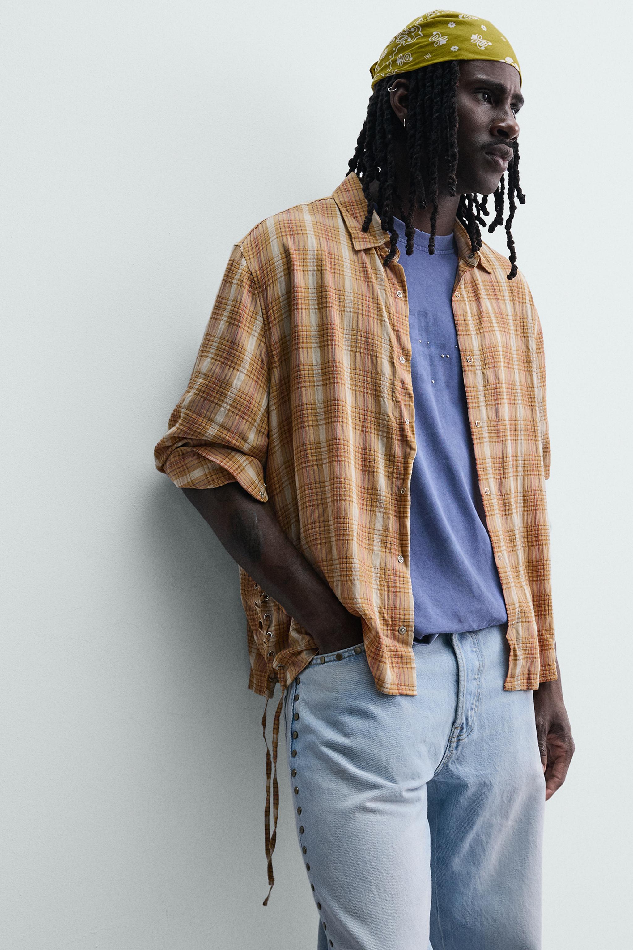 CHEMISE FLUIDE À CARREAUX ET LACETS