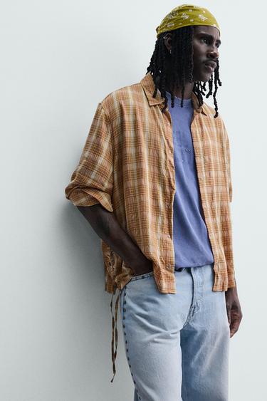 CHEMISE FLUIDE À CARREAUX ET LACETS - Oranges de Zara - Image 6