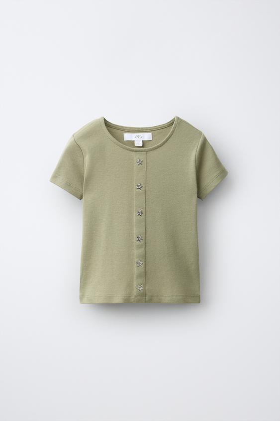 CAMISETA TACHAS ESTRELLAS - Khaki de Zara - Imagen 0