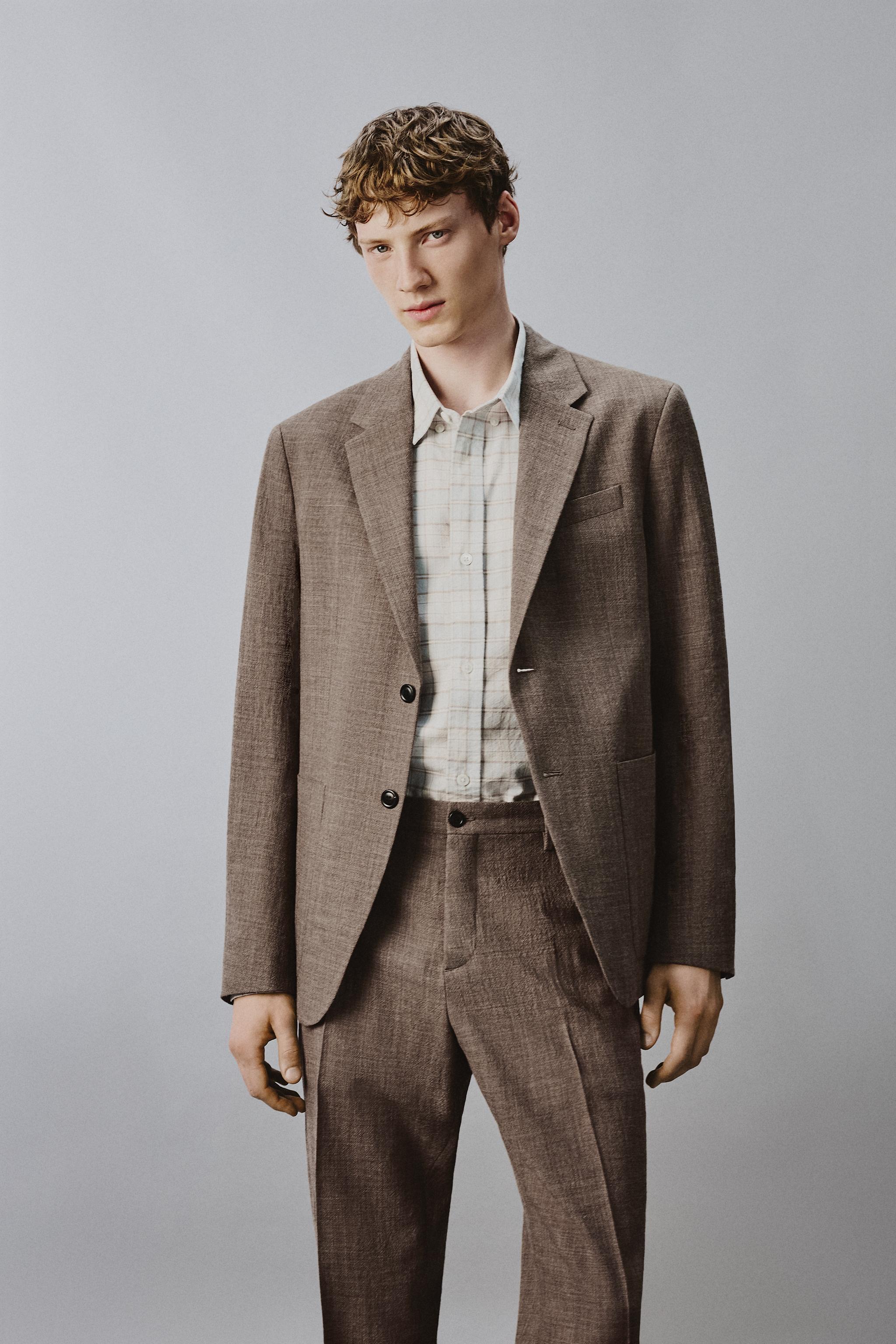100%ウールテクスチャースーツブレザー - ブラウンマール | ZARA Japan