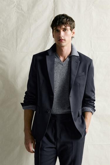 Zara 100% WOOL REGULAR FIT SUIT BLAZER - Dark navy