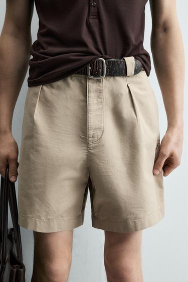 BERMUDA EN LYOCELL ET COTON À PLIS - Beige chiné de Zara - Image 4