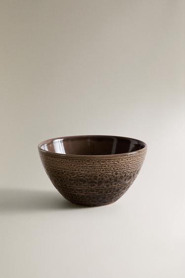 EARTHENWARE BOWL WITH RAISED DESIGN - Grey by Zara - Image 1