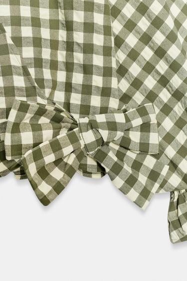 VESTE À NŒUD À CARREAUX VICHY - Vert moyen de Zara - Image 6